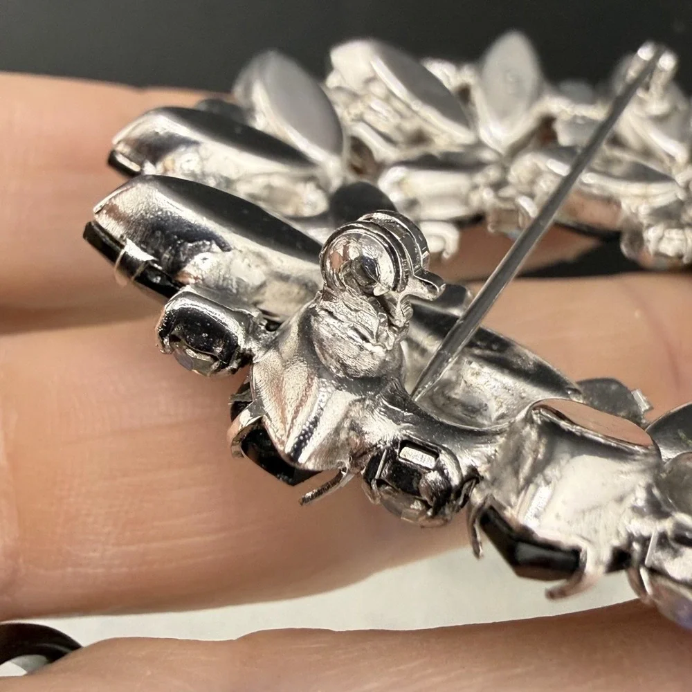 Vintage Rhinestone Brooch Silver Tone Blue‎ AB